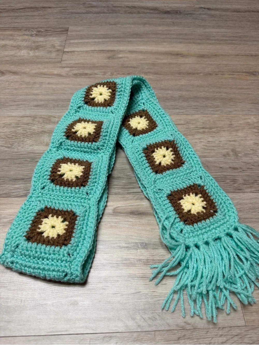 Handmade Bho Style Crochet Granny Square Scarf